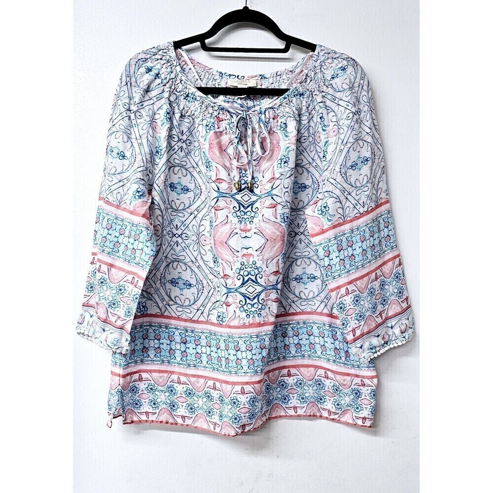 LINEN CHARTER CLUB Luxury Multicolor Long Sleeve 100% Linen Pullover Women Shirt